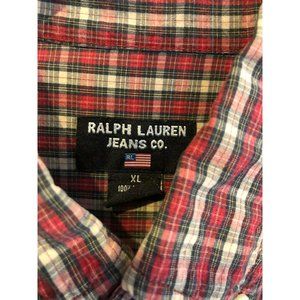 Men's Ralph Lauren Jeans Co, LS Button Down XL Shirt, Red Tartan Plaid